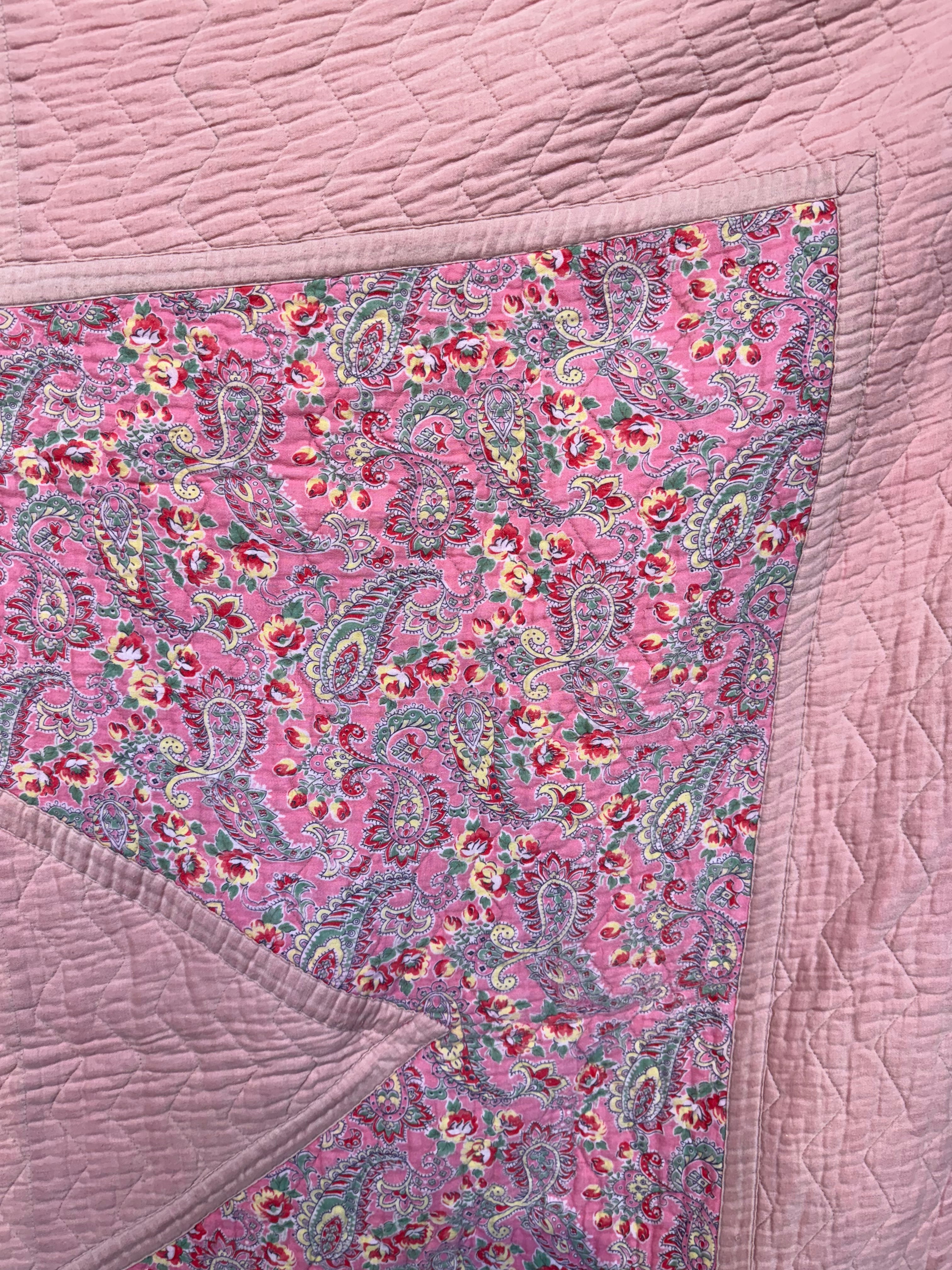 Vintage Pink Paisley Reversible Cotton Quilt