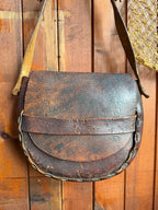 Vintage 70s Handmade Floral Tooled Leather Saddle Bag