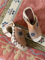 Vintage 90’s Wood and Leather Flower Clogs
