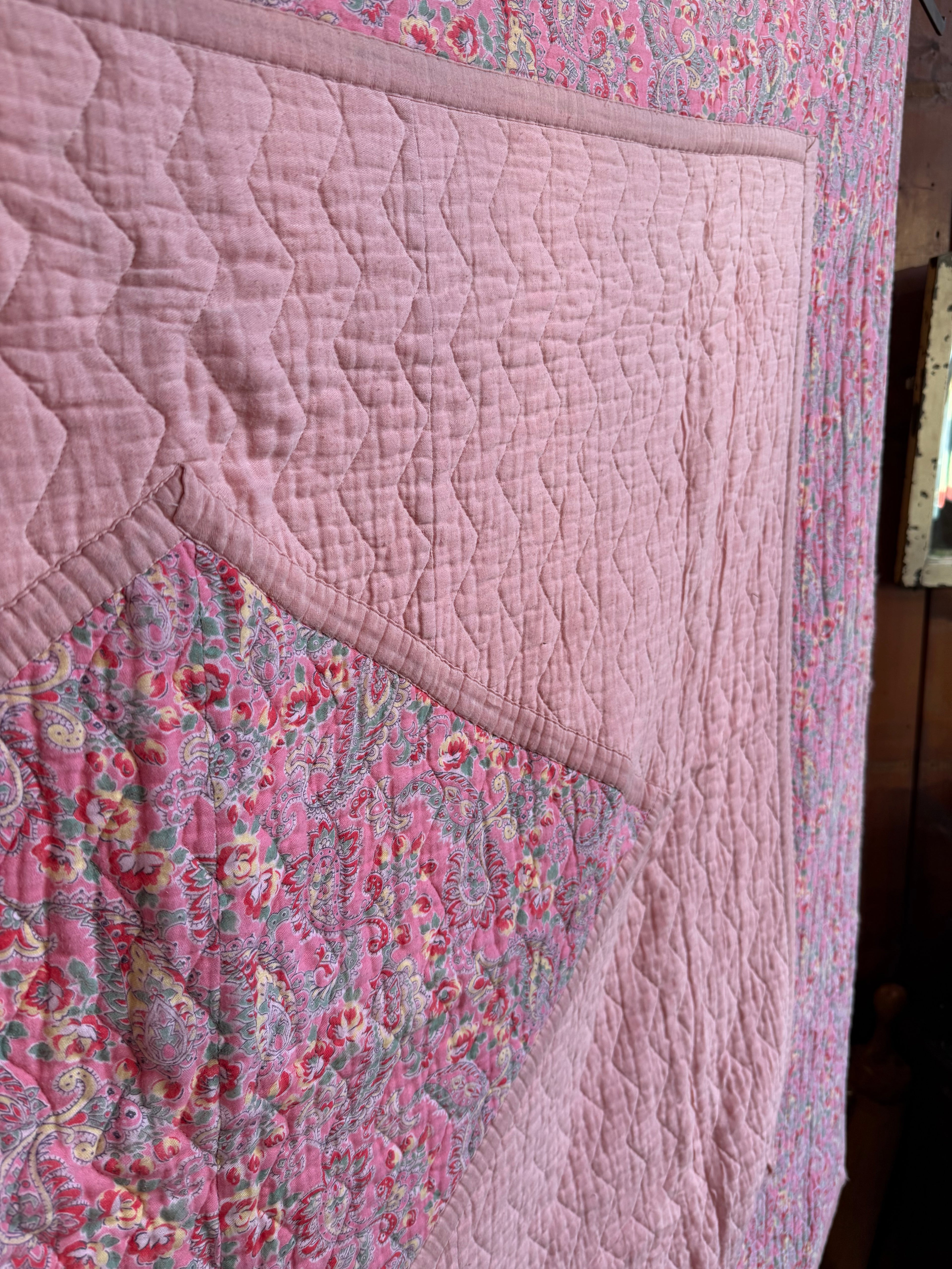 Vintage Pink Paisley Reversible Cotton Quilt
