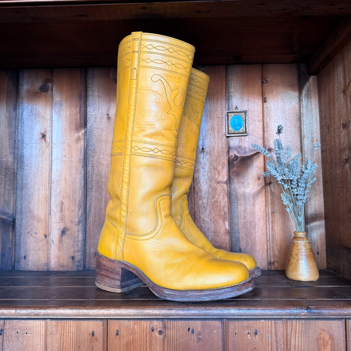 UK 8 - Vintage 1970’s Yellow Longhorn Frye Campus Boots
