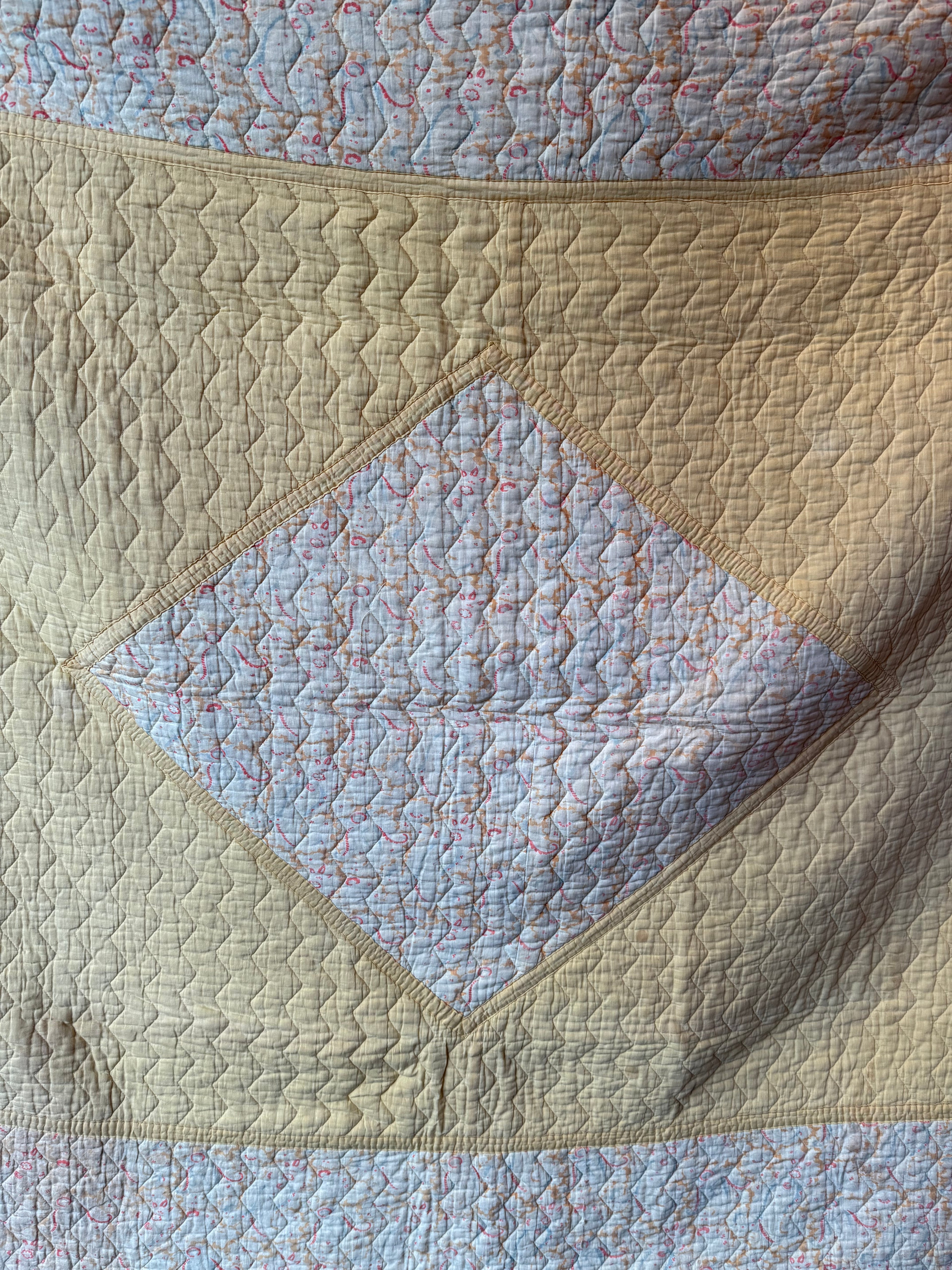 1930s/40s Lemon Yellow Reversible Paisley Quilt
