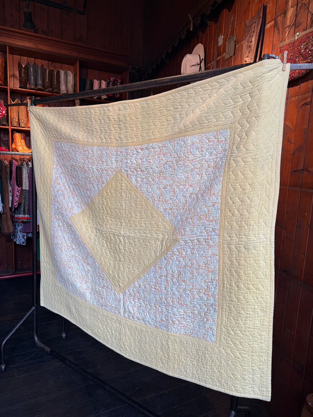 1930s/40s Lemon Yellow Reversible Paisley Quilt