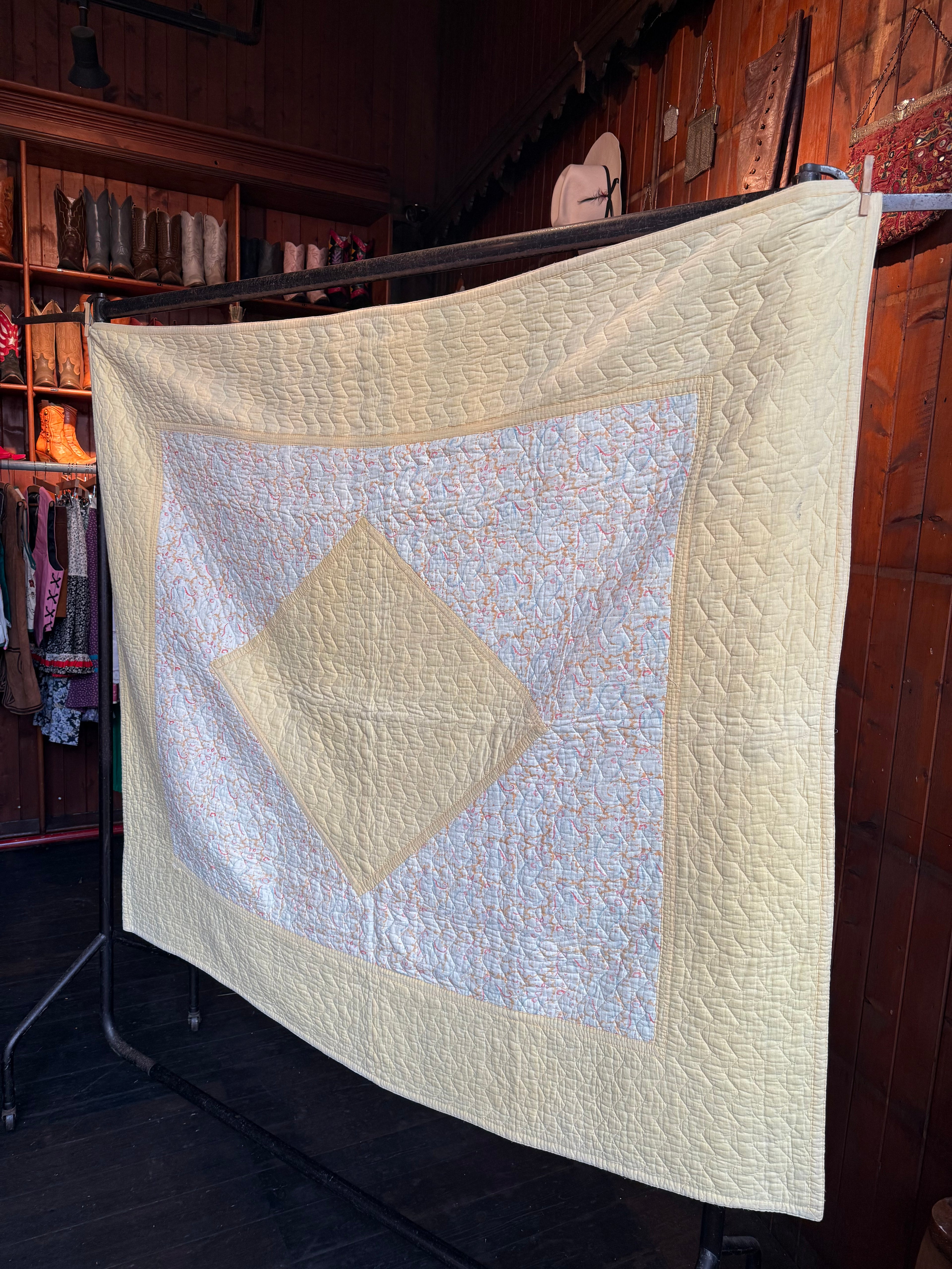 1930s/40s Lemon Yellow Reversible Paisley Quilt