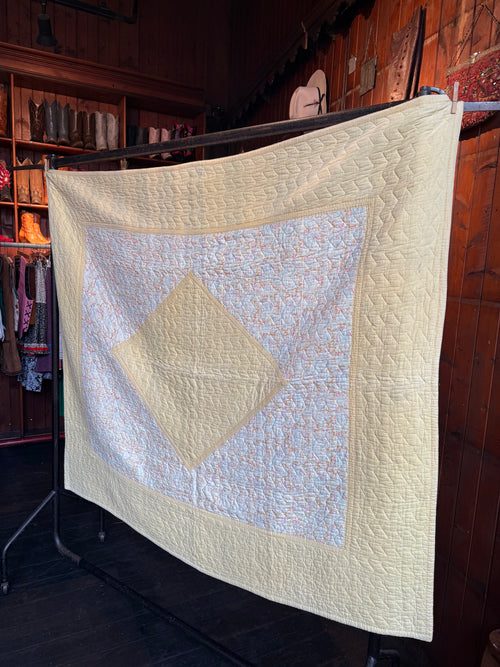 1930s/40s Lemon Yellow Reversible Paisley Quilt