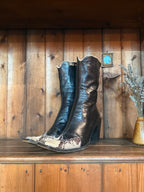 UK 5 - Italian Kid Leather and Snakeskin Vintage Square-toe Boots