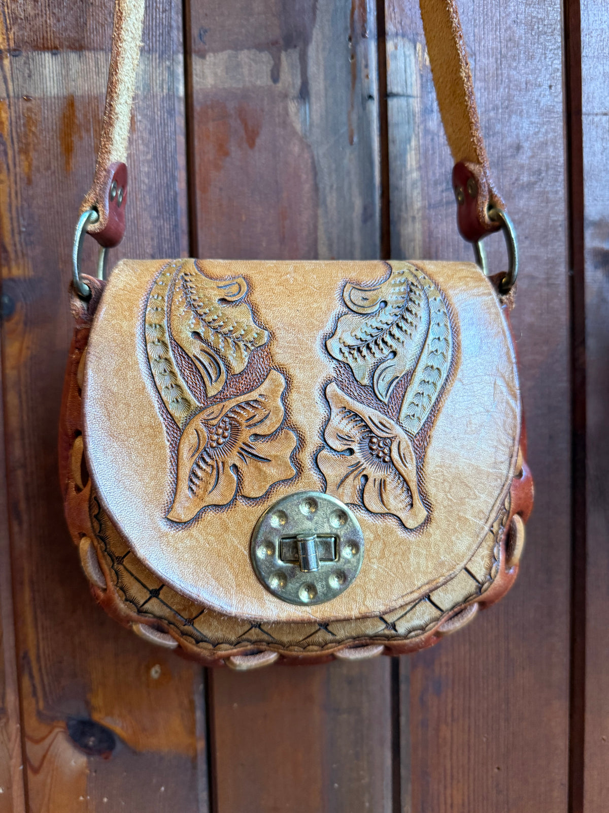 Vintage Floral Leather Saddle Bag