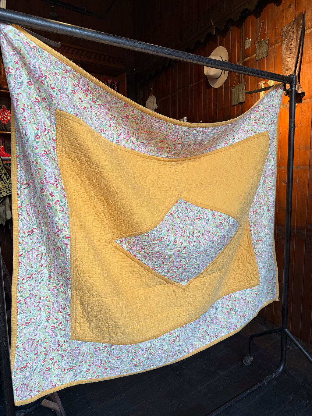 1930s/40s Yellow and Pink Reversible Paisley Quilt