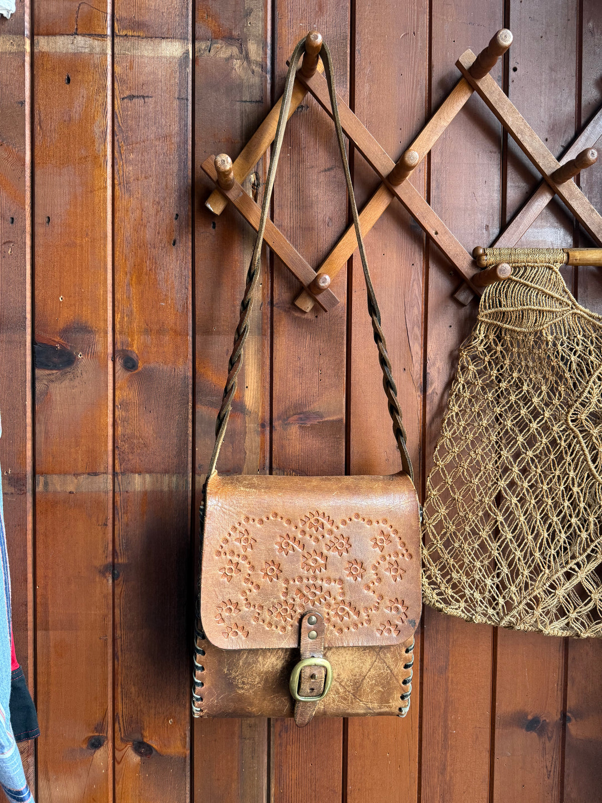 Vintage Handmade Tooled Leather Bag