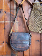 Vintage 70s Handmade Floral Tooled Leather Saddle Bag
