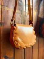 Vintage Floral Leather Saddle Bag