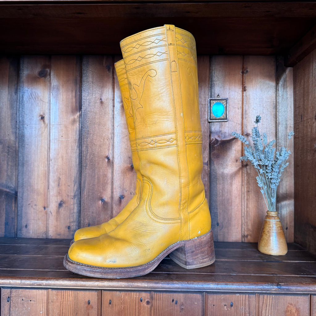 UK 8 - Vintage 1970’s Yellow Longhorn Frye Campus Boots