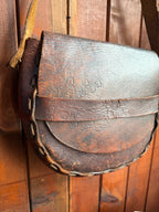 Vintage 70s Handmade Floral Tooled Leather Saddle Bag