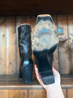 UK 5 - Italian Kid Leather and Snakeskin Vintage Square-toe Boots