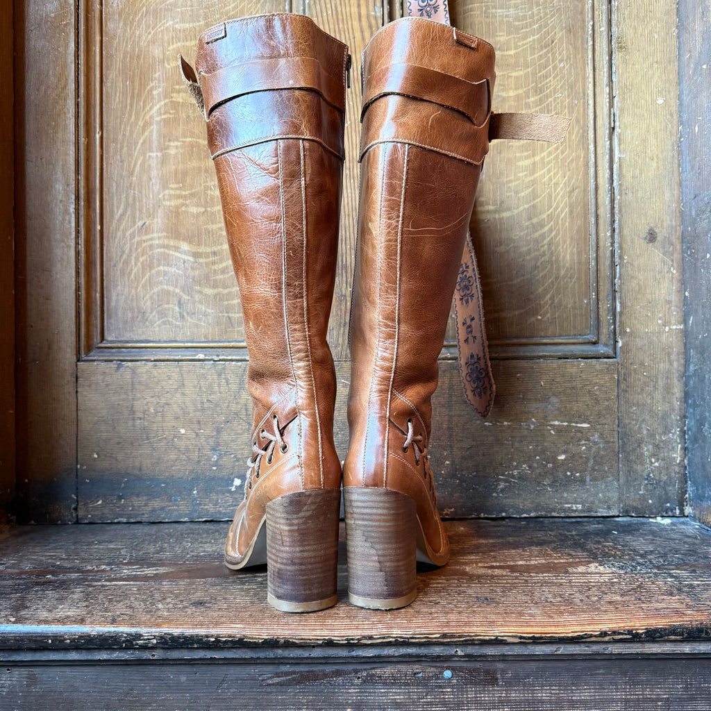 UK 7 - Incredible Vintage DESTROY Leather Knee-high Boots