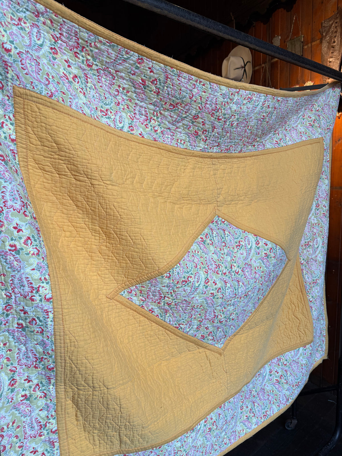 1930s/40s Yellow and Pink Reversible Paisley Quilt