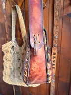 Vintage Large Handmade Tooled Leather Floral Saddle Bag