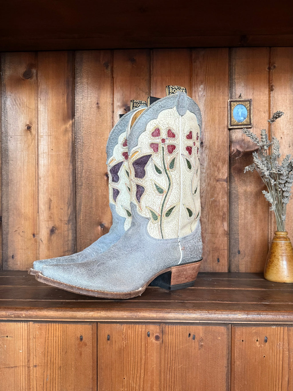 UK 5 - 2000’s ‘Justin Vintage’ Floral Butterfly Inlay Cowboy Boots
