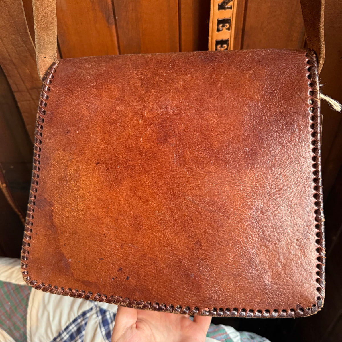 Vintage Handmade Triple Heart Concho Leather Shoulder Bag