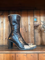 UK 5 - Italian Kid Leather and Snakeskin Vintage Square-toe Boots