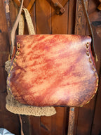 Vintage Large Handmade Tooled Leather Floral Saddle Bag