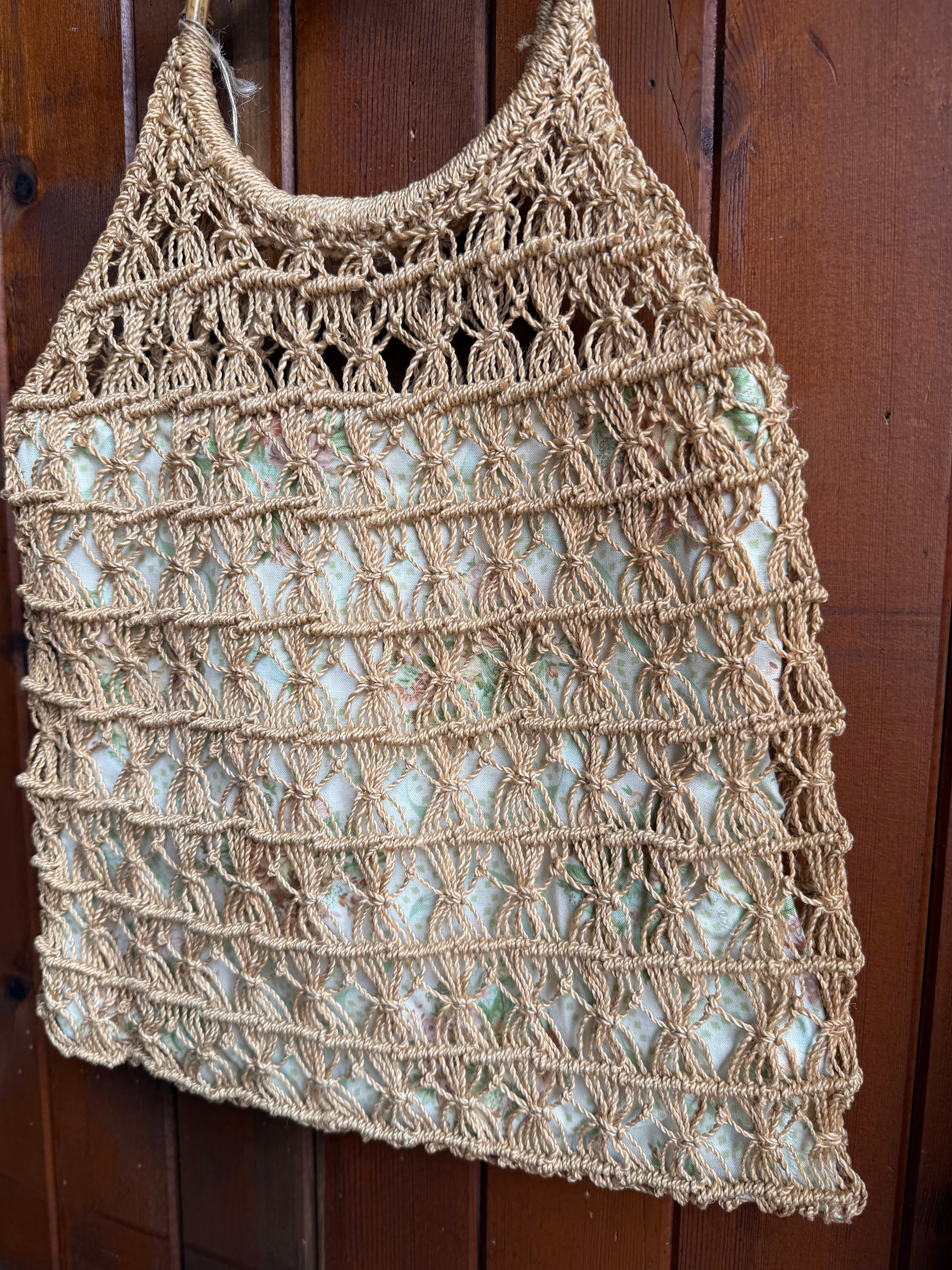 Vintage Lined Macramé Shopping Bag