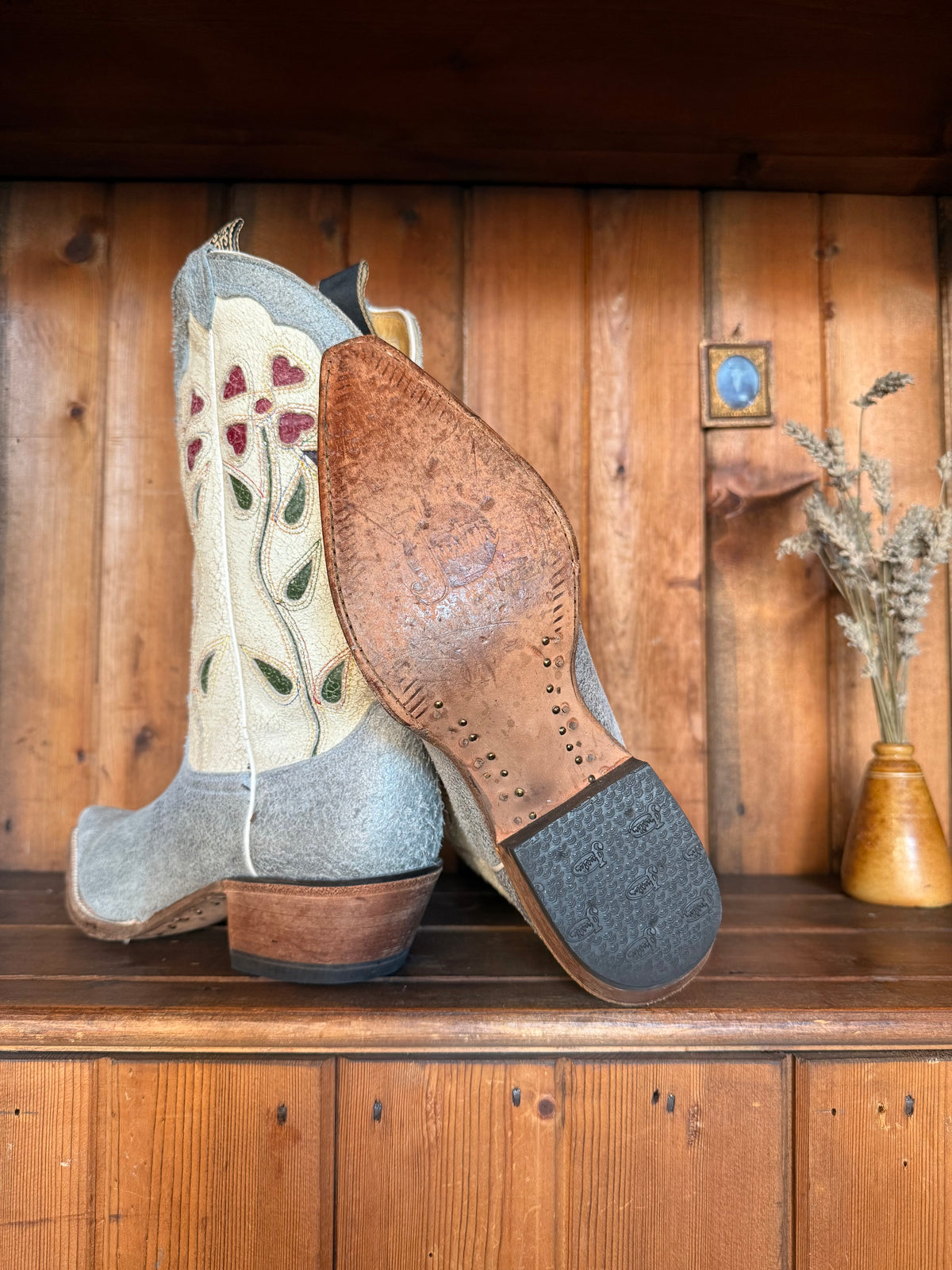UK 5 - 2000’s ‘Justin Vintage’ Floral Butterfly Inlay Cowboy Boots