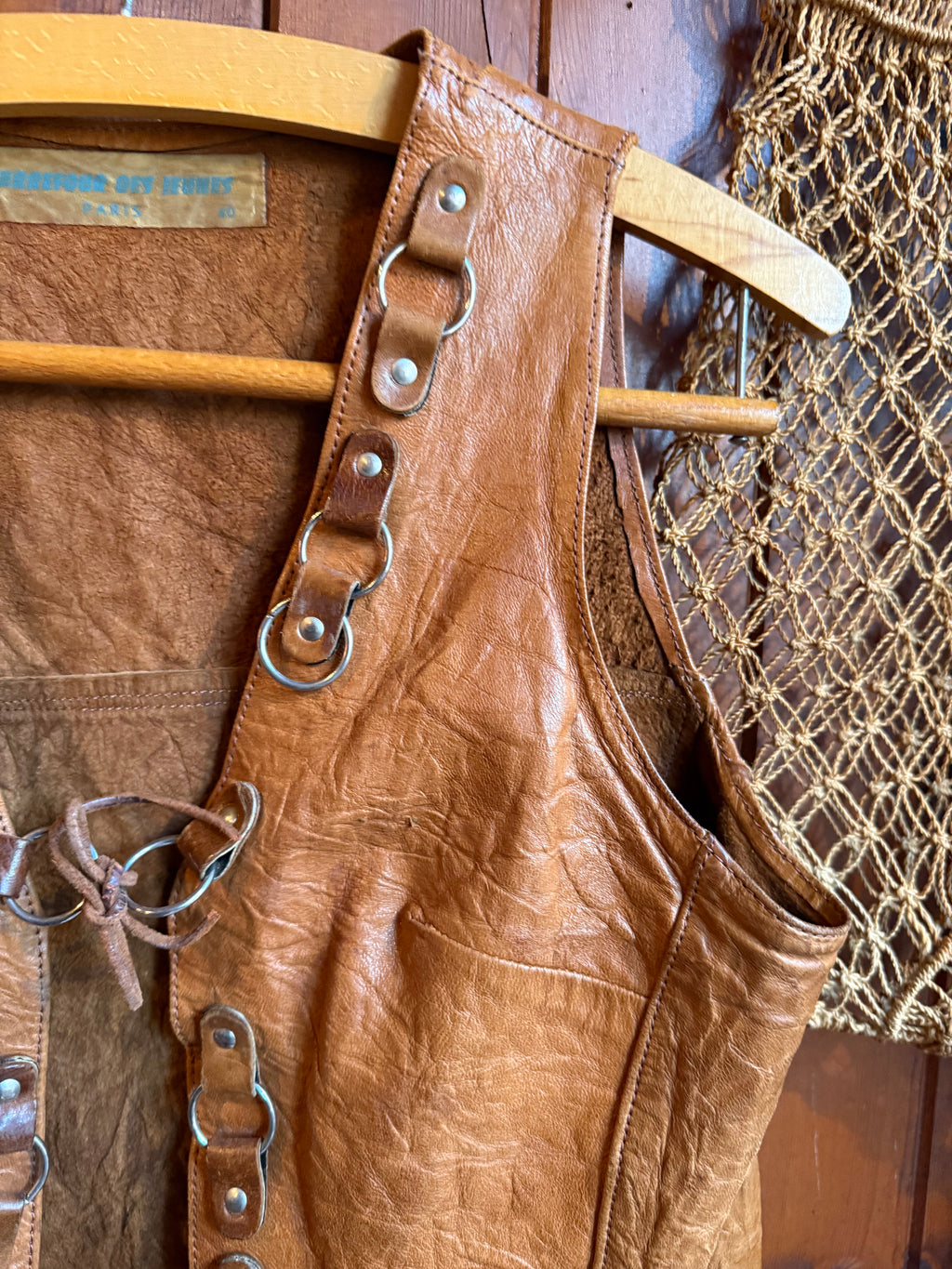 Vintage 1970s French Leather Waistcoat
