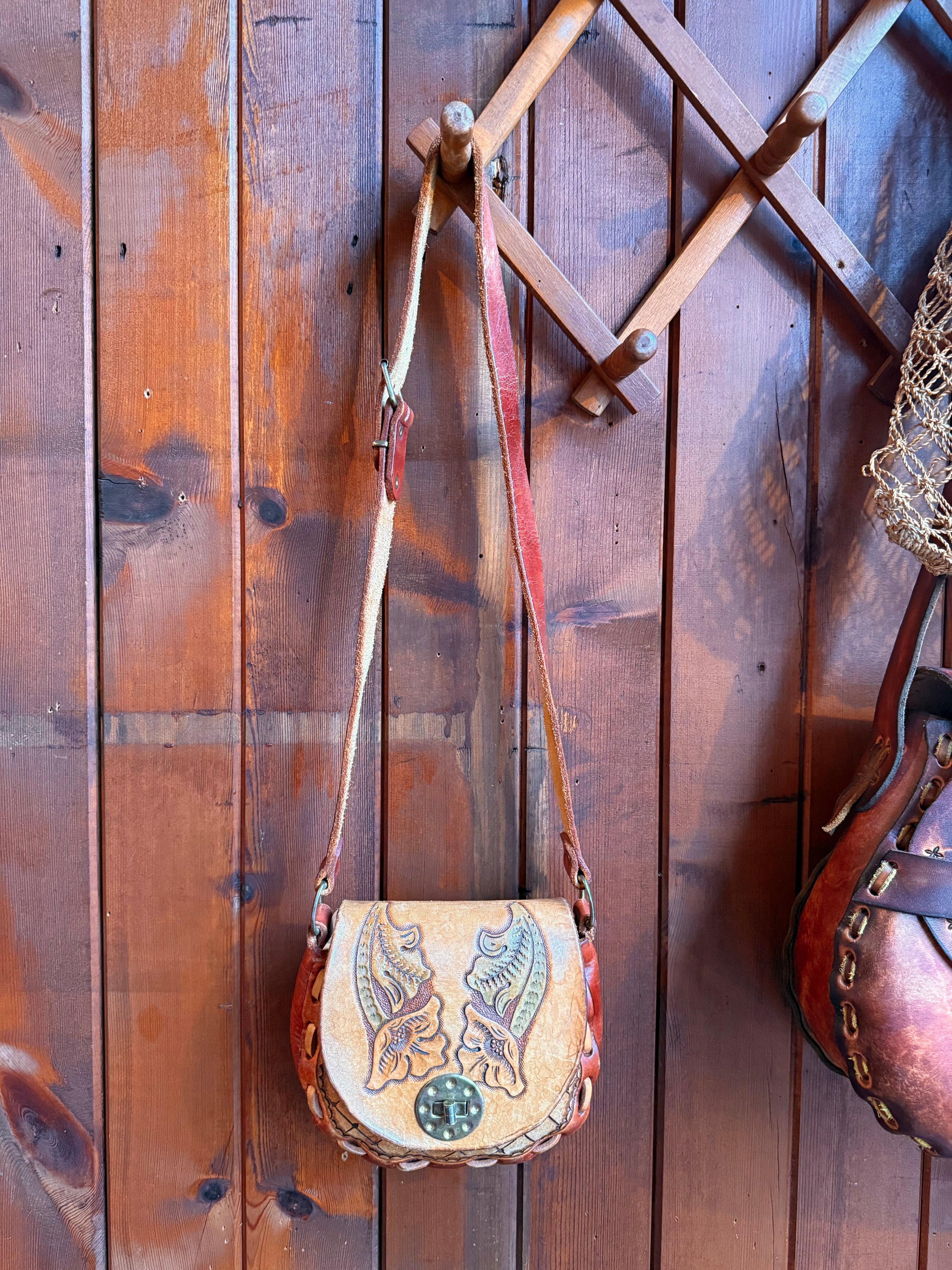 Vintage Floral Leather Saddle Bag