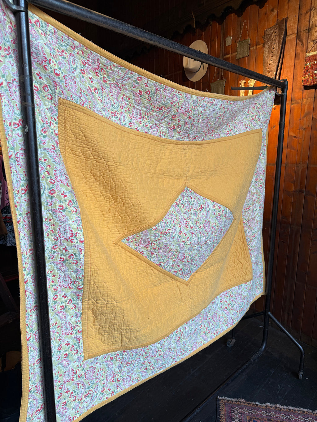 1930s/40s Yellow and Pink Reversible Paisley Quilt