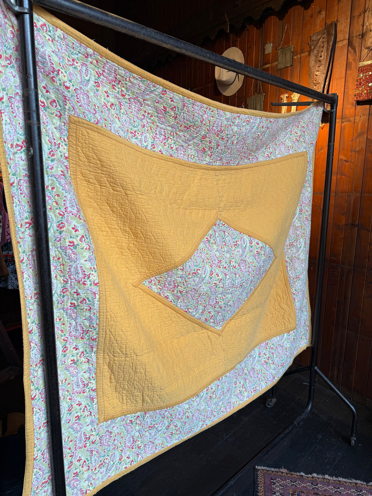 1930s/40s Yellow and Pink Reversible Paisley Quilt