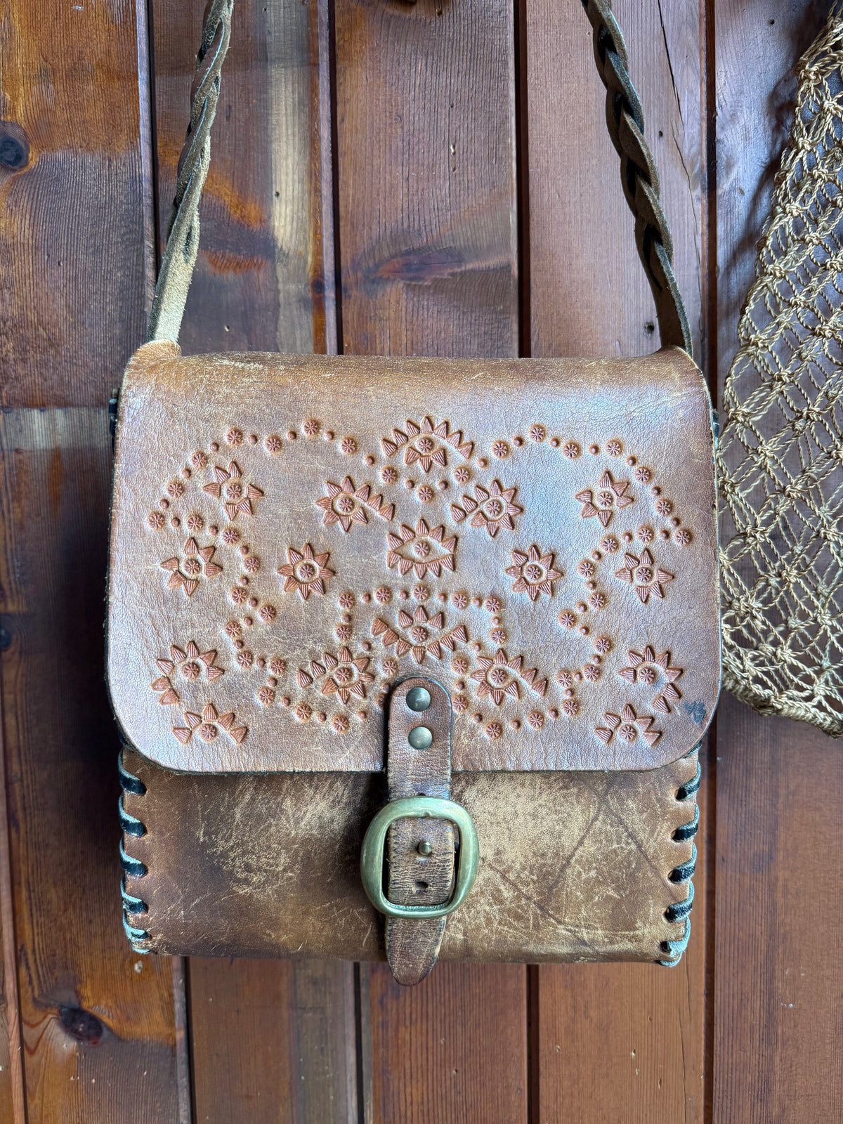 Vintage Handmade Tooled Leather Bag