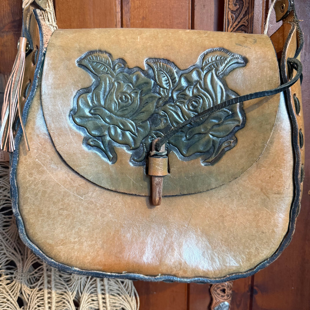 Vintage Tooled Leather Saddle Bag