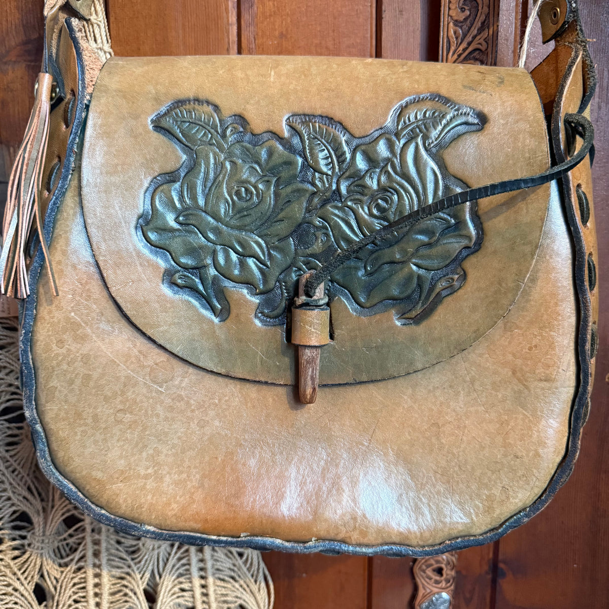 Vintage Tooled Leather Saddle Bag