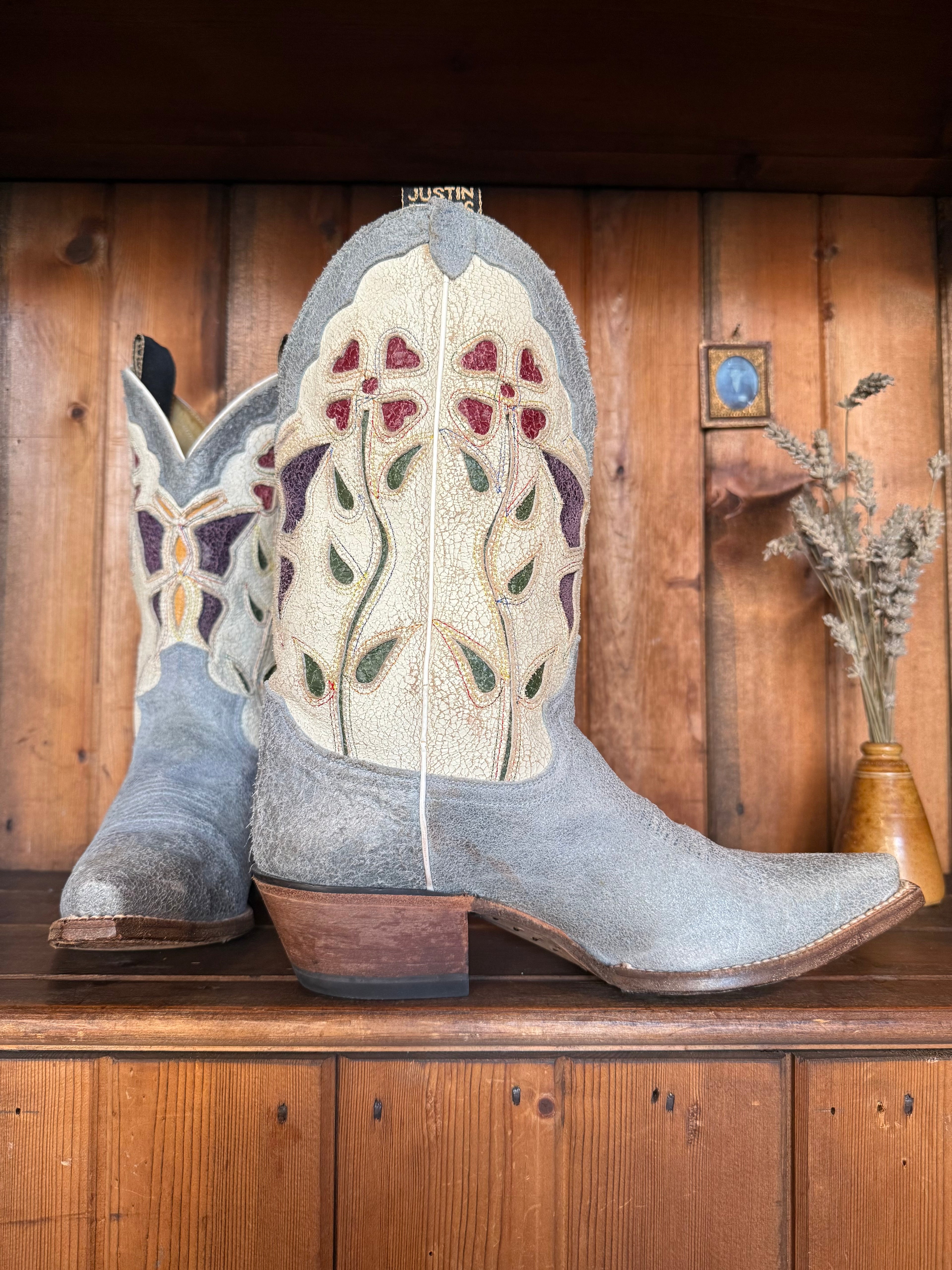 UK 5 - 2000’s ‘Justin Vintage’ Floral Butterfly Inlay Cowboy Boots