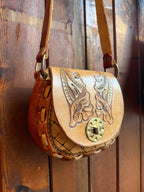 Vintage Floral Leather Saddle Bag