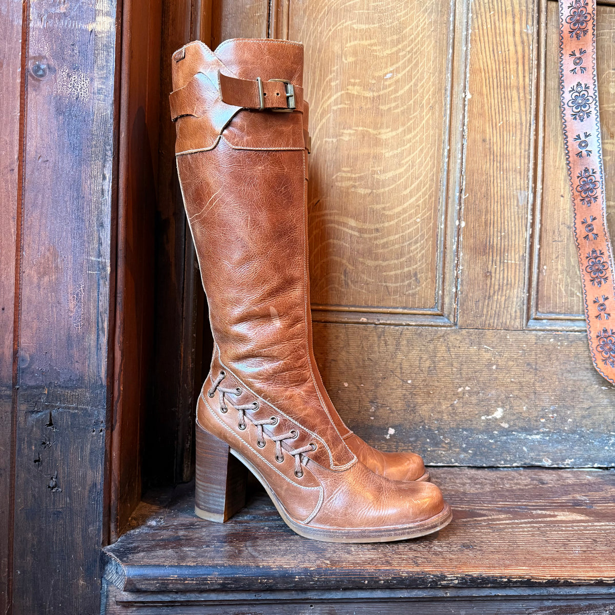 UK 7 - Incredible Vintage DESTROY Leather Knee-high Boots