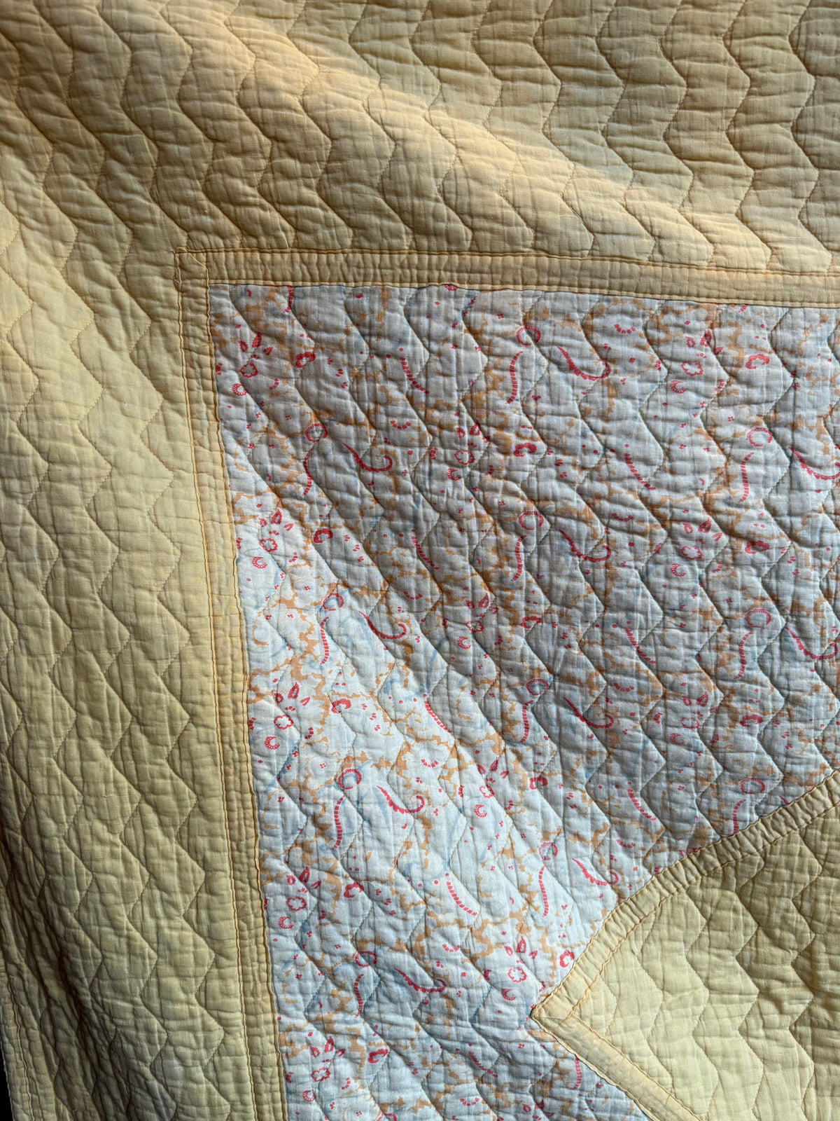 1930s/40s Lemon Yellow Reversible Paisley Quilt