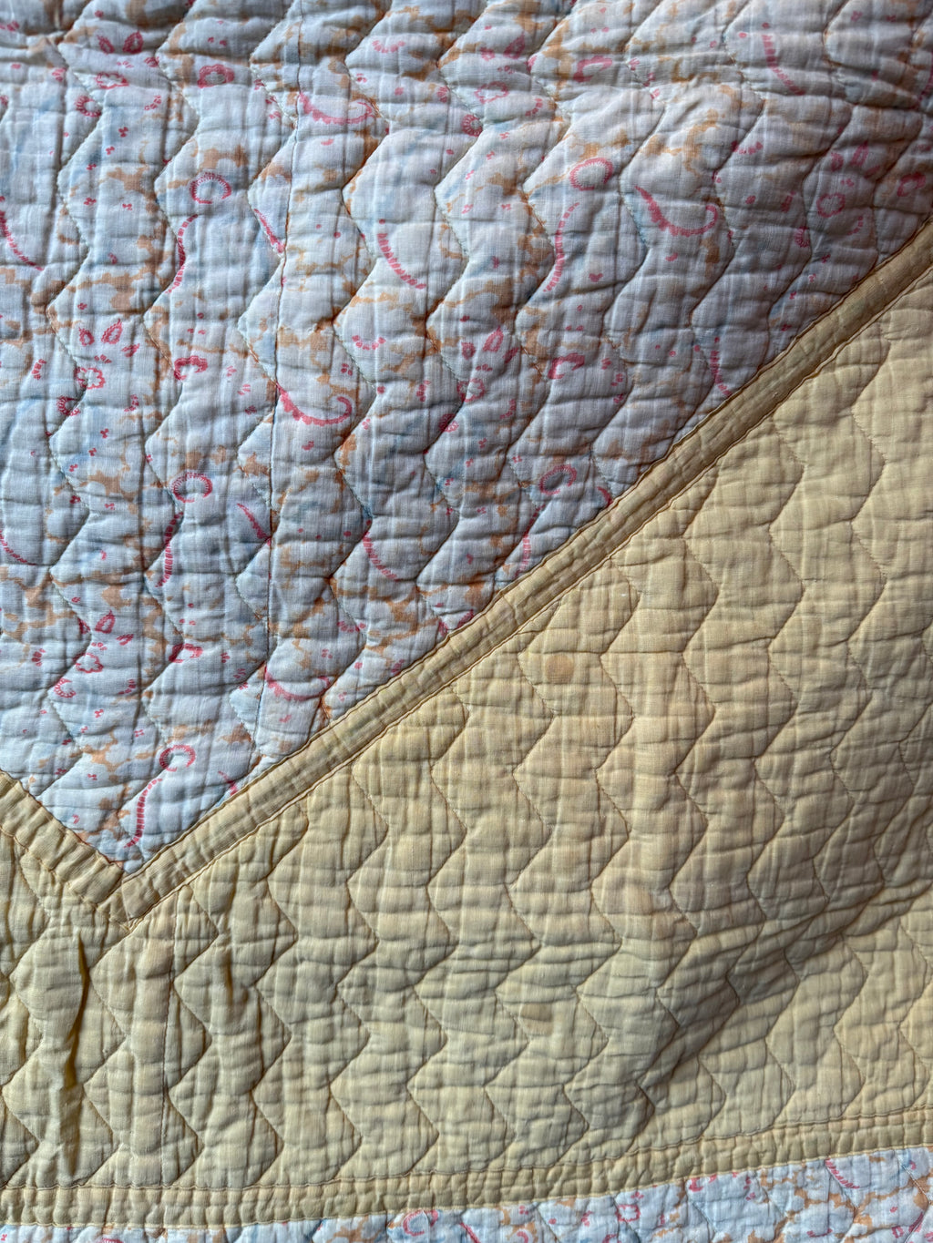 1930s/40s Lemon Yellow Reversible Paisley Quilt
