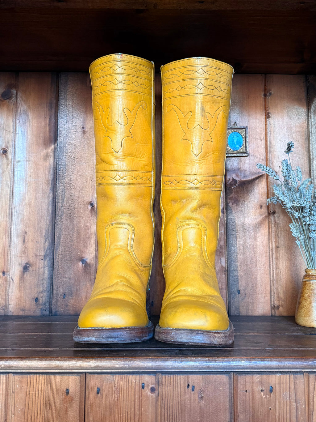 UK 8 - Vintage 1970’s Yellow Longhorn Frye Campus Boots