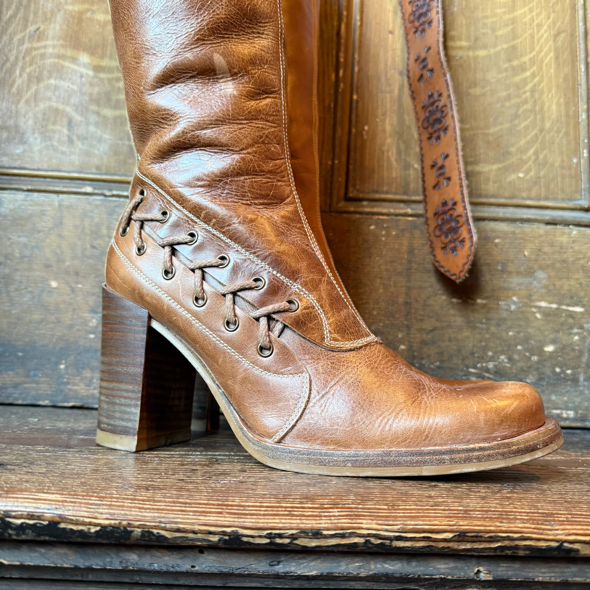 UK 7 - Incredible Vintage DESTROY Leather Knee-high Boots