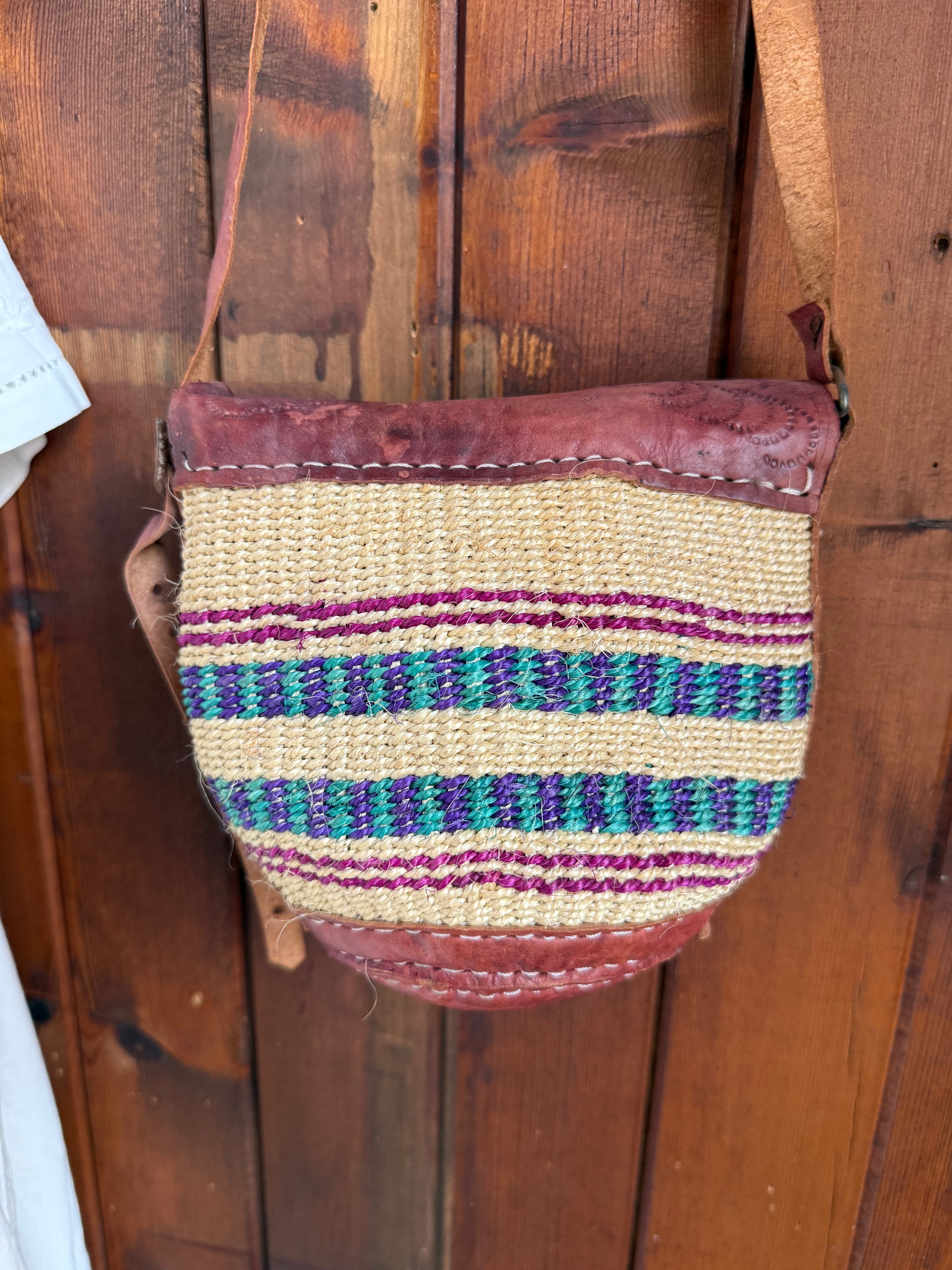 Vintage Kiondo Handcrafted Sisal and Leather Bag