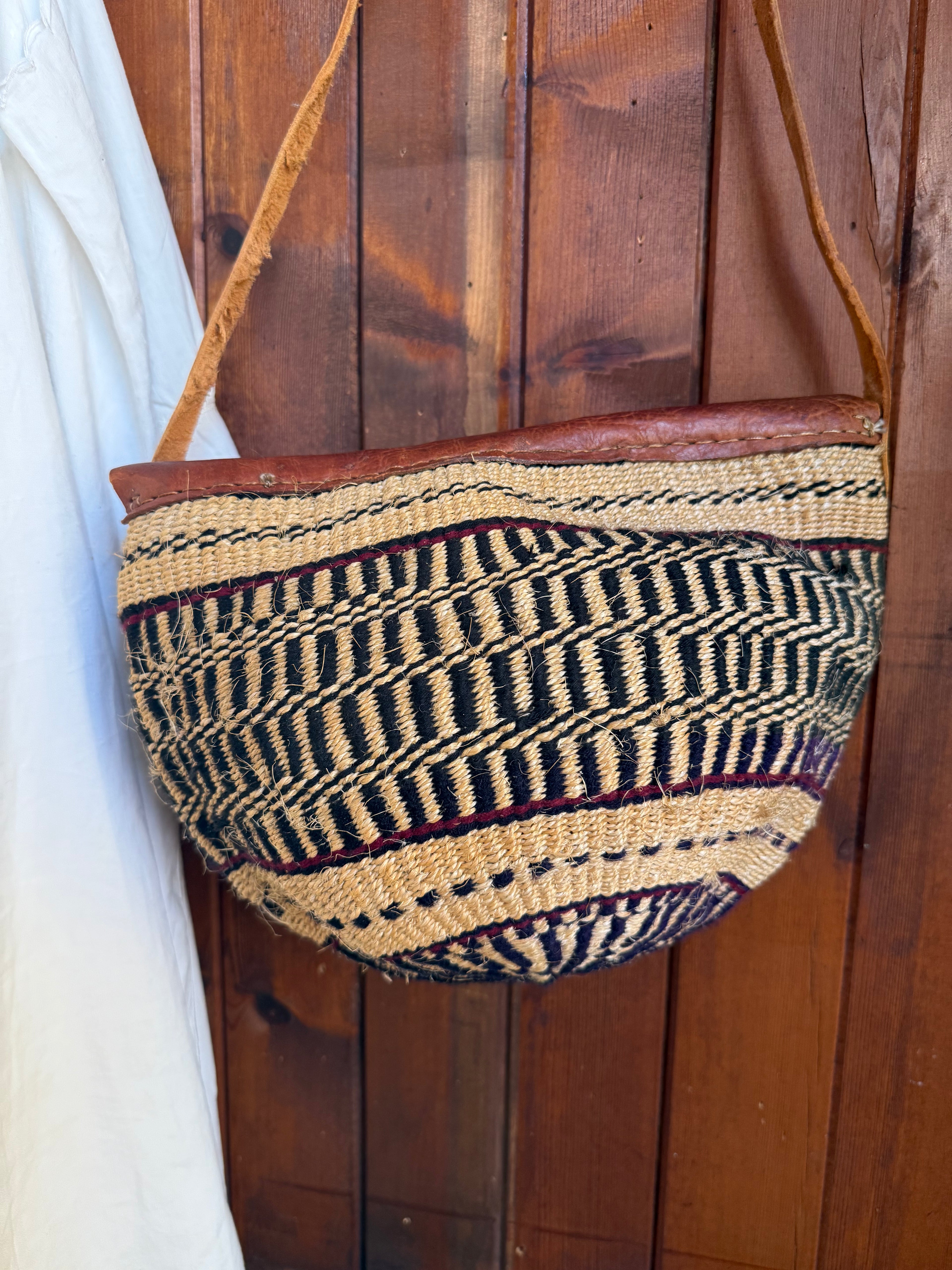 Vintage Handcrafted Kiondo Sisal and Leather Bag
