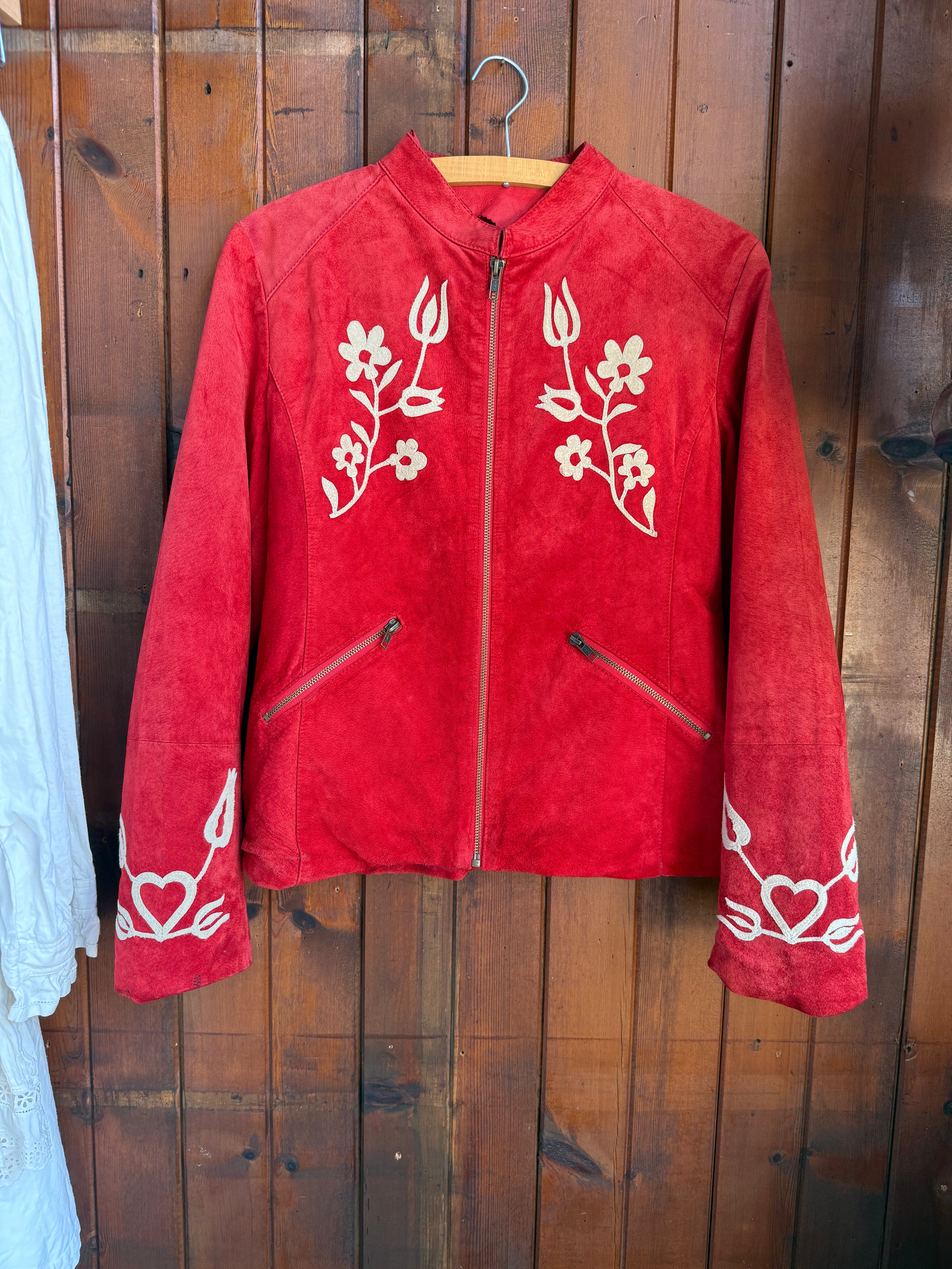 90’s Red Suede Folk Leather Jacket