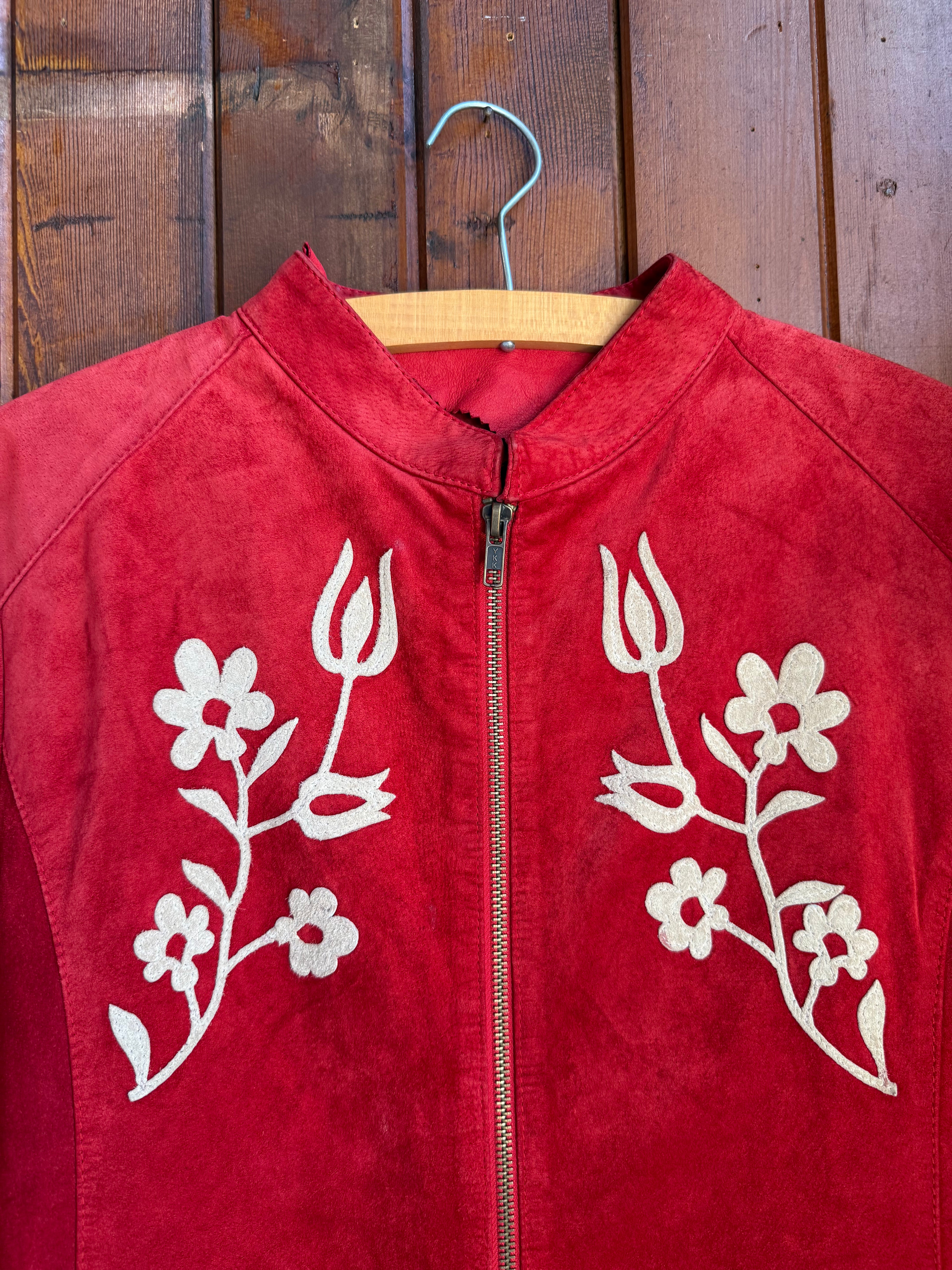 90’s Red Suede Folk Leather Jacket
