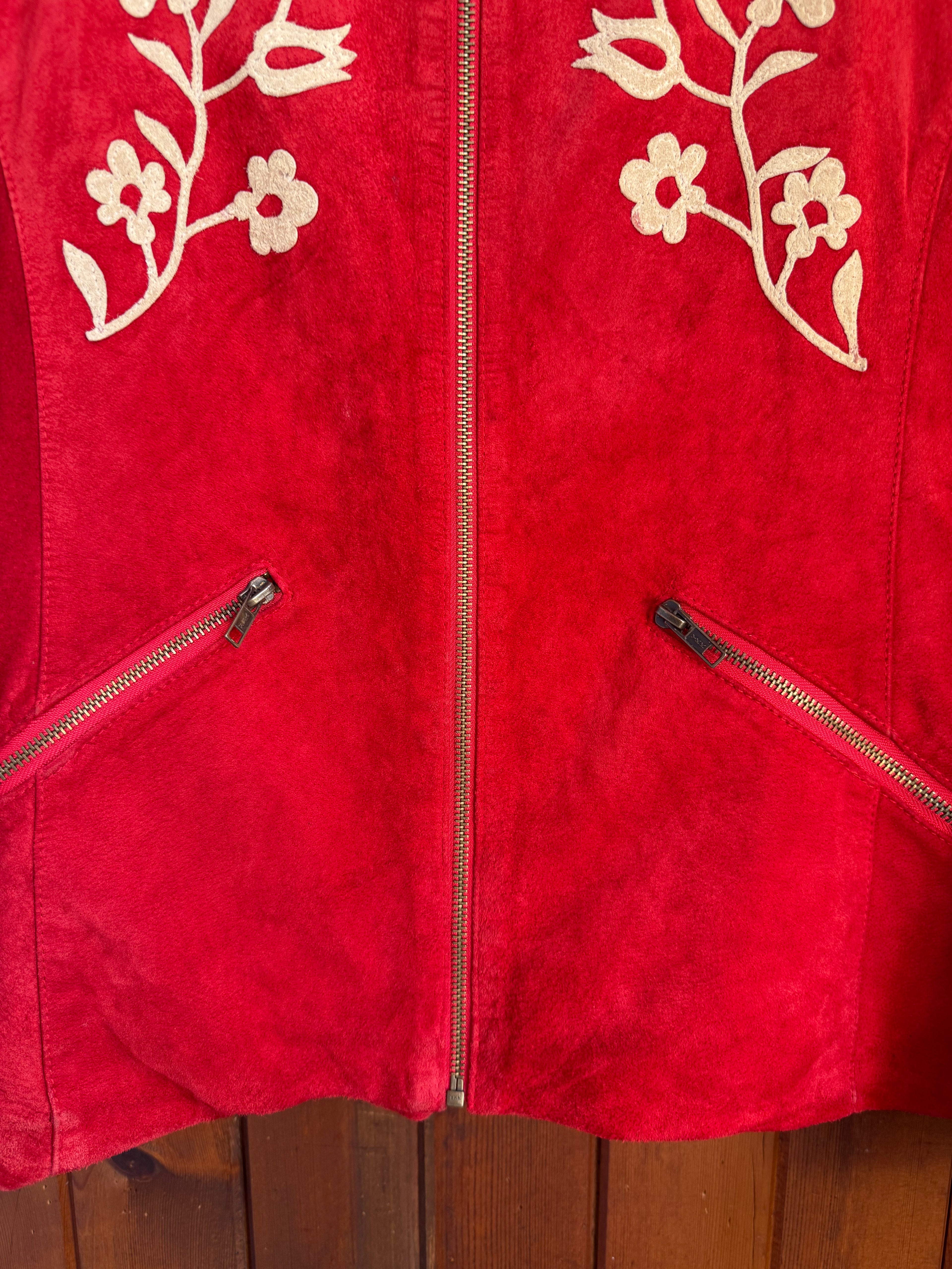 90’s Red Suede Folk Leather Jacket